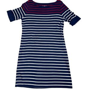 Karen Scott Blue White and Red T- shirt Dress Boat Neck Knee Length Size Large